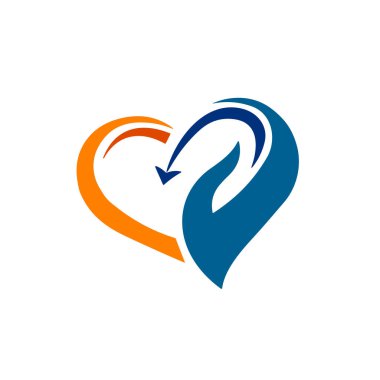 Aşk logosu konsepti vermek. Kalp ve el logosu tasarım şablonu.