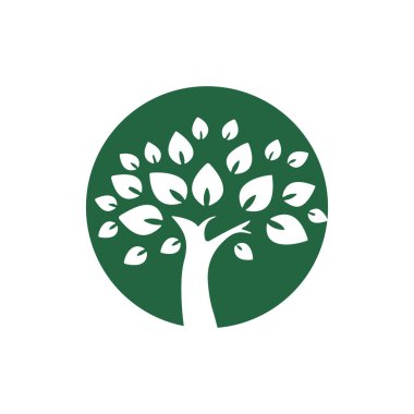 Ağaç logosu şablonu tasarımı. Bahçe bitkisi doğal çizgi sembolü.