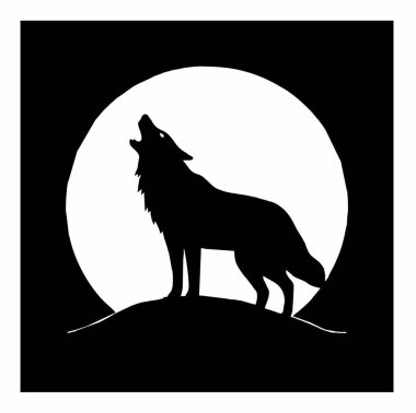 Siyah arka planda uluyan bir kurdun vektör çizimi.