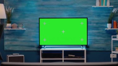 animasyon yeşil ekran modern teknoloji LED iyi döşenmiş odada, yakın çekim yakınlaştırma animasyonu, krom anahtarlama ile videolarınızda kullanın