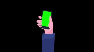 Yeşil ekran kroma anahtar mobil kullanan bir kişi, 2D karikatür insan eli kaydırma animasyonu, hareket arkaplan modern bilgi grafikleri