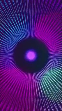 dikey neon parlayan üçgen, mor ve mavi çizgileri olan tünel soyut döngülü hareket arkaplanı, siberpunk diamless loop 3d animasyonu
