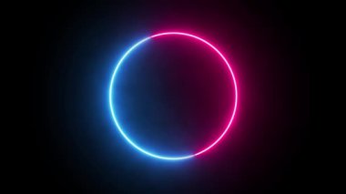 neon enerjili plazma halka çemberi koyu arkaplanda duman ile 3d video döngüsü animasyonu, 80 'lerin retro tarzı, uzay, fütüristik teknoloji, gece kulübü kavramı