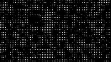 Yarım tonlu noktalar geriye dönük doku teknolojisi soyut döngü animasyonu, rastgele noktalar ve ızgara, yüksek teknoloji, sanal uzay konsepti.
