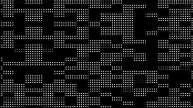 Yarım tonlu noktalar geriye dönük doku teknolojisi soyut döngü animasyonu, rastgele noktalar ve ızgara, yüksek teknoloji, sanal uzay konsepti.