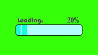 yeşil ekran yükleme çubuğu dijital hata efektli, retro işlem çubuğu göstergesi 0 'dan 100' e yükseliyor, bilgisayar ekranı soyut arkaplan canlandırmasını bekliyor