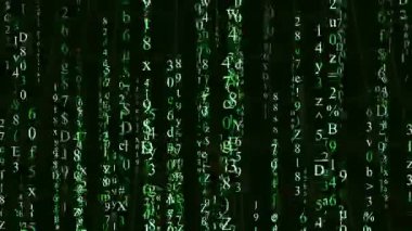 Düşen bilgisayar matrisi animasyon arka planı, siber, programlama ve fütürist kavramı