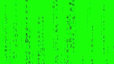 Düşen bilgisayar matrisi animasyonu yeşil ekran (kroma anahtarı), siber, programlama ve gelecek üzerine izole edilmiş