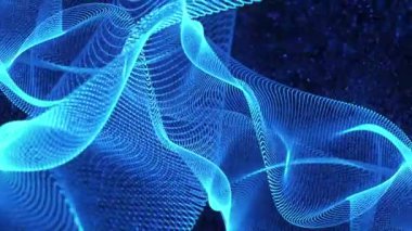 mavi dijital teknoloji arka plan animasyonu, hareketli dalgalanma çizgileri parlayan parçacıklar, bilim konsepti, fütürist teknoloji