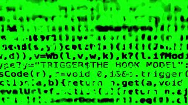 Bilgisayar programlama ikili kodlama soyut döngü animasyonu yeşil ekran, teknoloji konsepti, siber güvenlik, hata ve hack saldırısı izole