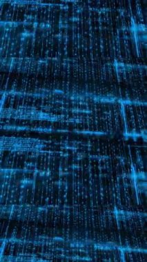 Mavi fütüristik arkaplan üzerinde hareket eden dijital verilerin canlandırması