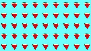 Tekrarlanan karpuz dilimleri gökyüzü mavi arka planında dönen şekiller