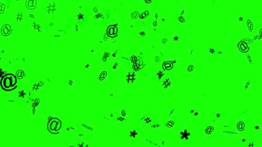 e-posta, sosyal medya sembolleri yeşil ekranda uçan parçacıklar