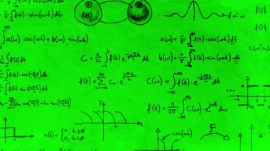 yeşil ekran (kroma anahtarı) andom matematiksel formüller animasyon, matematik hesaplamaları, cebir denklemleri.