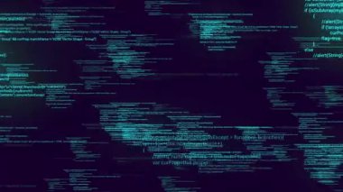 Mavi arkaplan, dijital kod numarası soyut arkaplan, şifrelenmiş veri teknolojisi konsepti üzerinde dijital veri bilgilerinin uçuşu