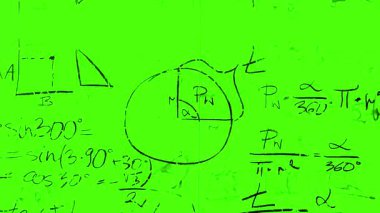 green screen mathematical formula grunge animation, geometric and algebraic math formula, engineering concept