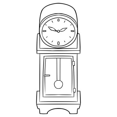 Büyükbaba saati yukarıdan aşağı görünüm çizim el çizimi ana hatlı vektör