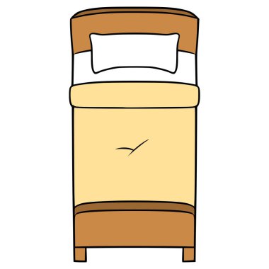 Tek yatak yukarıdan aşağıya görünüm çizimi elle izole edilmiş vektör