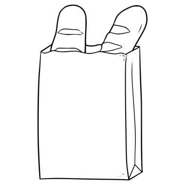 Kese kağıdındaki ekmek çizimi el çizimi ana hatları vektörü