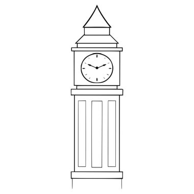 Saat kulesi çizimi el çizimi ana hat vektörü