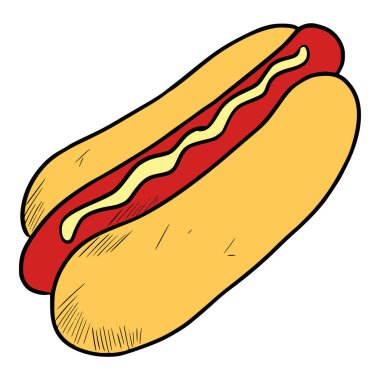 Lezzetli Sosisli tasviri Renkli el çizimi