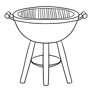 Barbekü ızgarası çizim çizimi çizim ana hatları vektörü