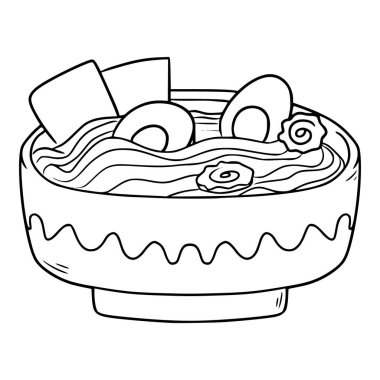 Japon ramen çizimi el çizimi ana hatlı vektör