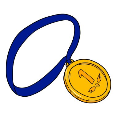 Altın madalya kazanan bir numaralı resimli el çizimi renkli vektör çizimi için.