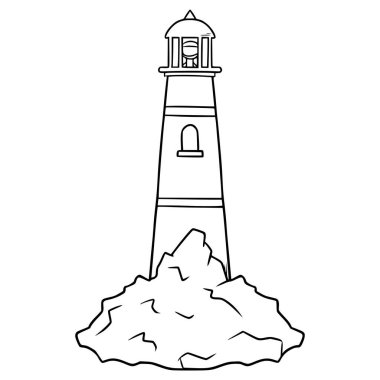 Adadaki deniz feneri çizimi izole edilmiş vektör ana hatları