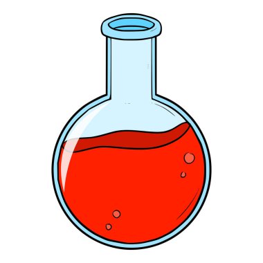 Kırmızı sıvı illüstrasyon izole vektörlü laboratuvar şişesi.