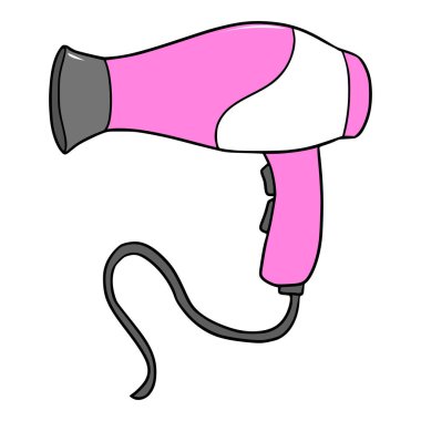 Pembe saç kurutma makinesi çizim el izole vektörü