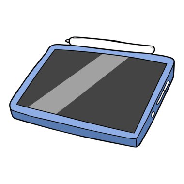 mavi tablet çizim el izole vekto
