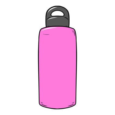 Pembe paslanmaz şişe taklacı çizimi elle izole edilmiş vektörü çizer