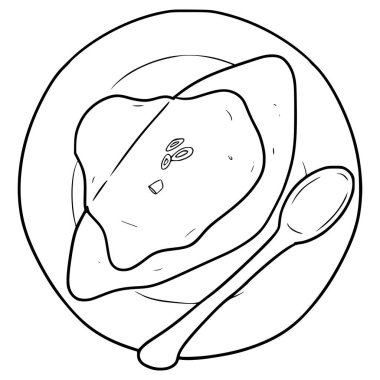 Omurice omleti pirinç illüstrasyon eli izole edilmiş vektörün ana hatlarını çizer