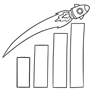 Roket çizim el çizimi ana hatlı grafik simgesini büyüt veya arttır