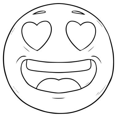 Gülümseme simgesi ile kalp yüzü el çizimi ana hatlı vektör