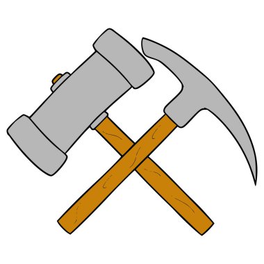 Kazma ve çekiç çizimi el yalıtılmış vektör çizer