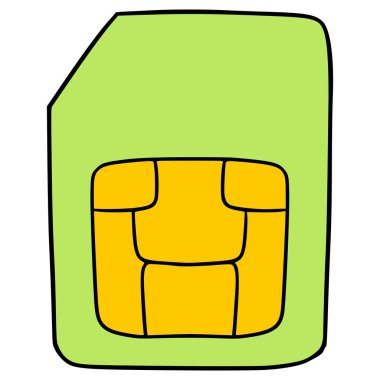 yeşil sim kart resimleme elle izole edilmiş vektör