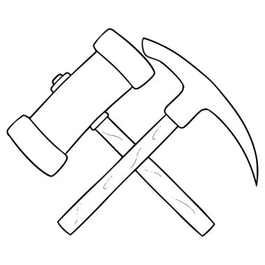 Kazma ve çekiç çizimi el çizimi ana hatlı vektör