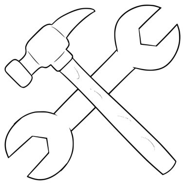 Çekiç ve İngiliz anahtarı çizimi el çizimi taslak vektör