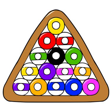 Askıda 8 bilardo topu elle izole edilmiş vektör çizildi