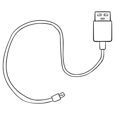 USB kablo illüstrasyon el çizimi ana hat vektörü