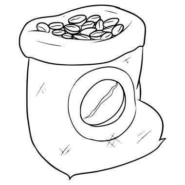 Bir çuval kahve tohumu çizimi el çizimi taslak vektör