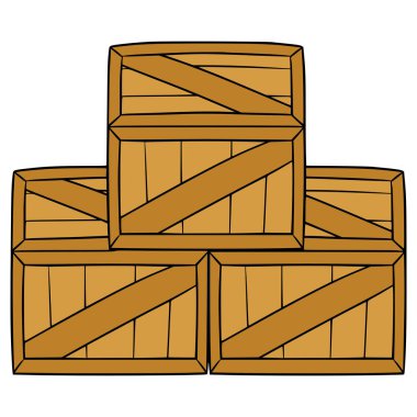 Tahta kutular yığını el çizimi izole edilmiş vektör