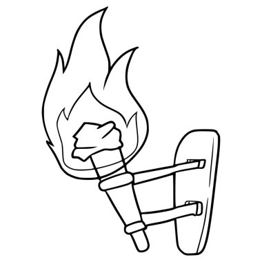 Meşale duvarı illüstrasyon el çizimi ana hat vektörü