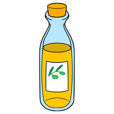 Şişe zeytinyağı çizimi elle izole edilmiş vektör