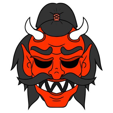 Oni maskesi Japon çizim el izole vektörü