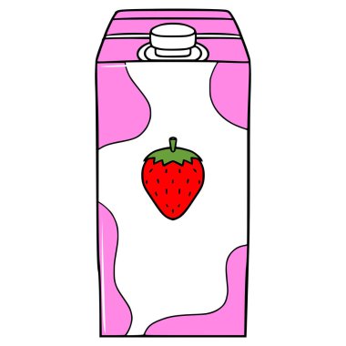 Çilekli süt kutusu çizimi elle izole edilmiş vektör