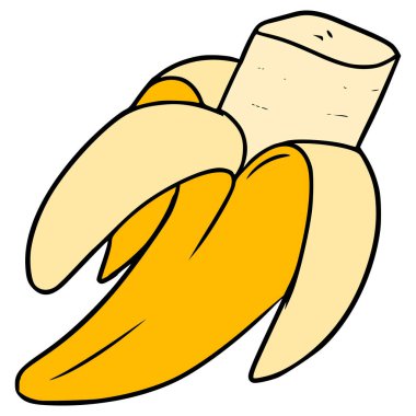 Yarısı yenmiş muz illüstrasyonlu el izole edilmiş vektör