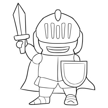 Küçük şövalye çizimi el çizimi ana hat vektörü